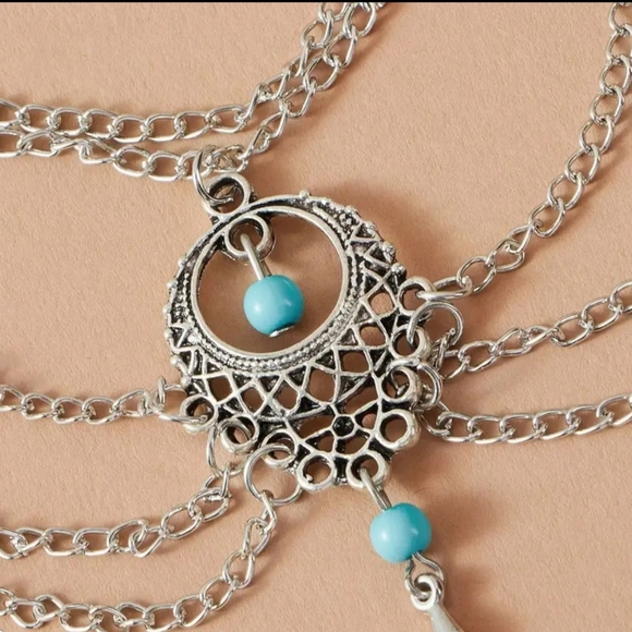 New & Unique Silver Anklet Multi-layer with Turquoise Beads - Picture 7 of 11